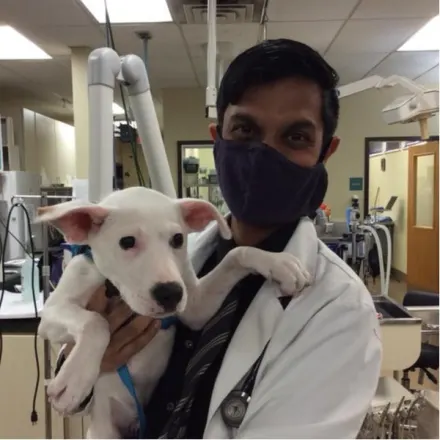 Anshu Gupta holding white dog